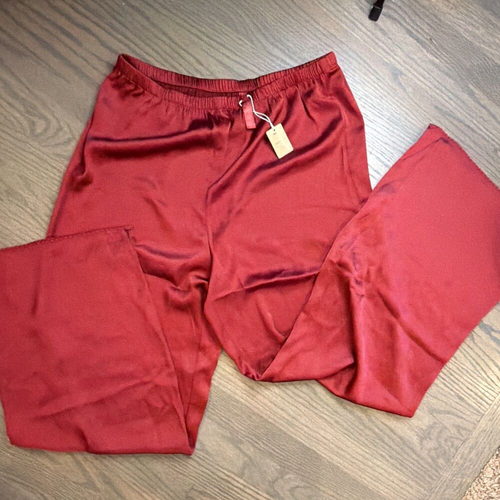 SKIMS Silk Lace Straight Leg Pant Ruby Contrast Red Satin Pajama Women's Size M